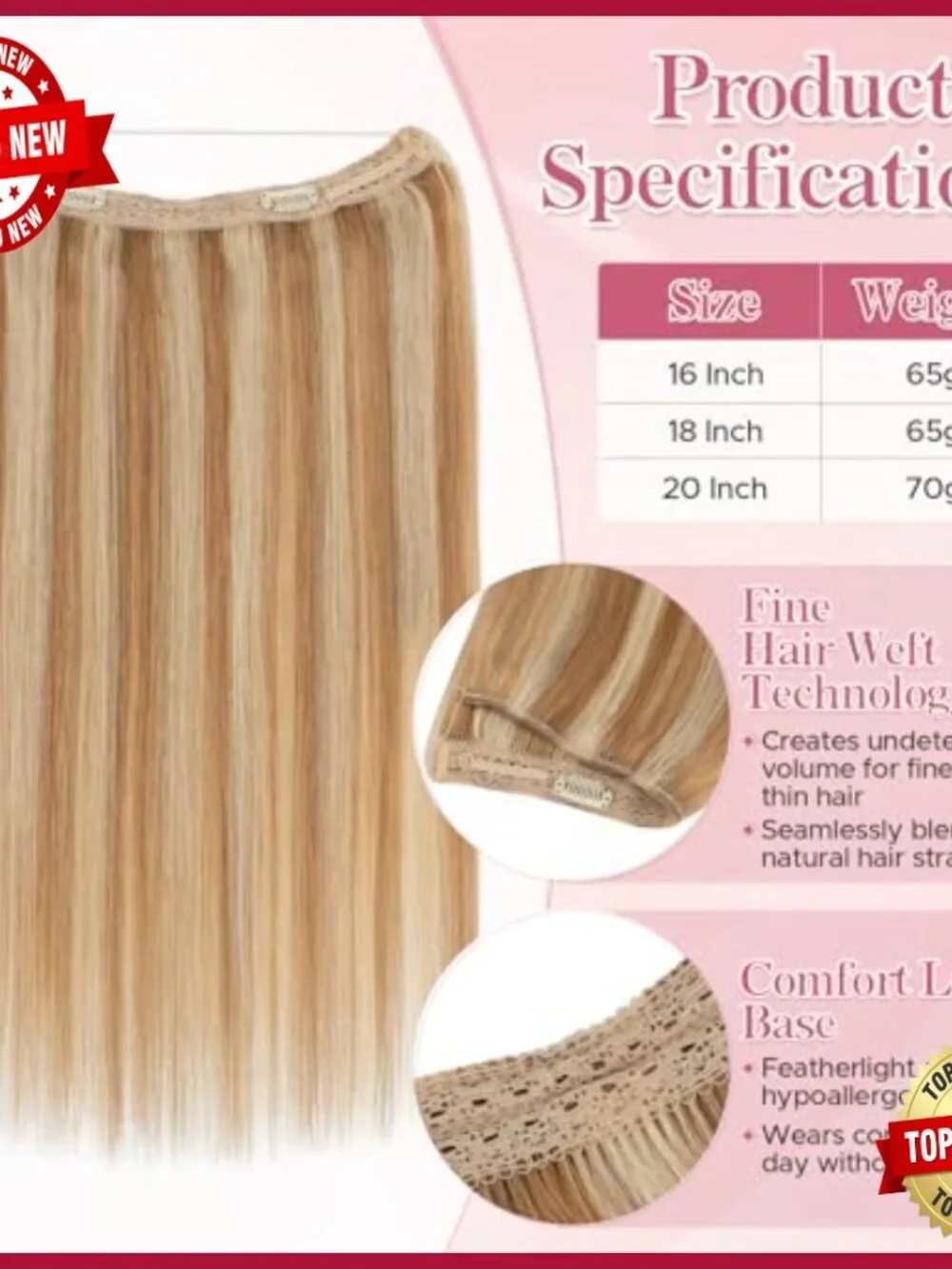 16 Inch Real Human Hair Halo Extensions with Invisible Wire Adjustable Size